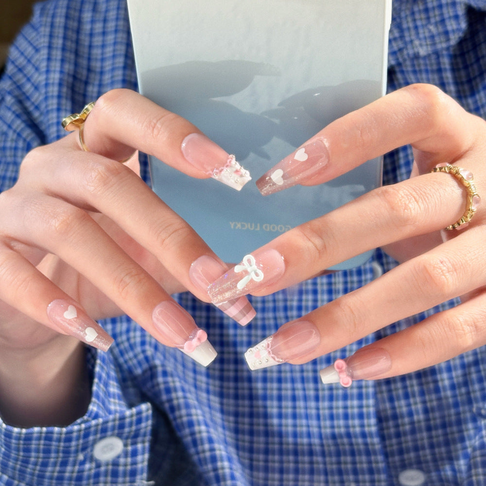 Artistic Press-On Nail Design with Decorative Silver Accents Kalsten