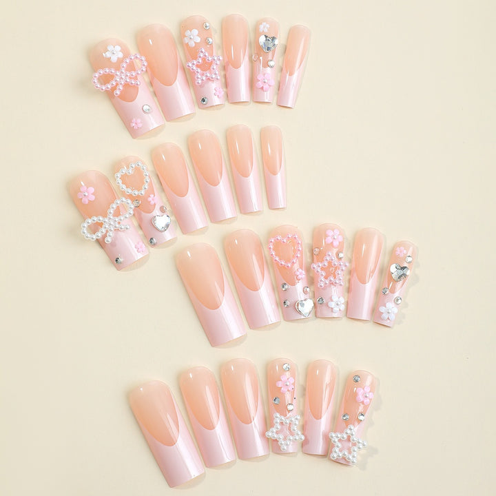 Glamorous artificial nail set with 3D bows and glitter stones Kalsten