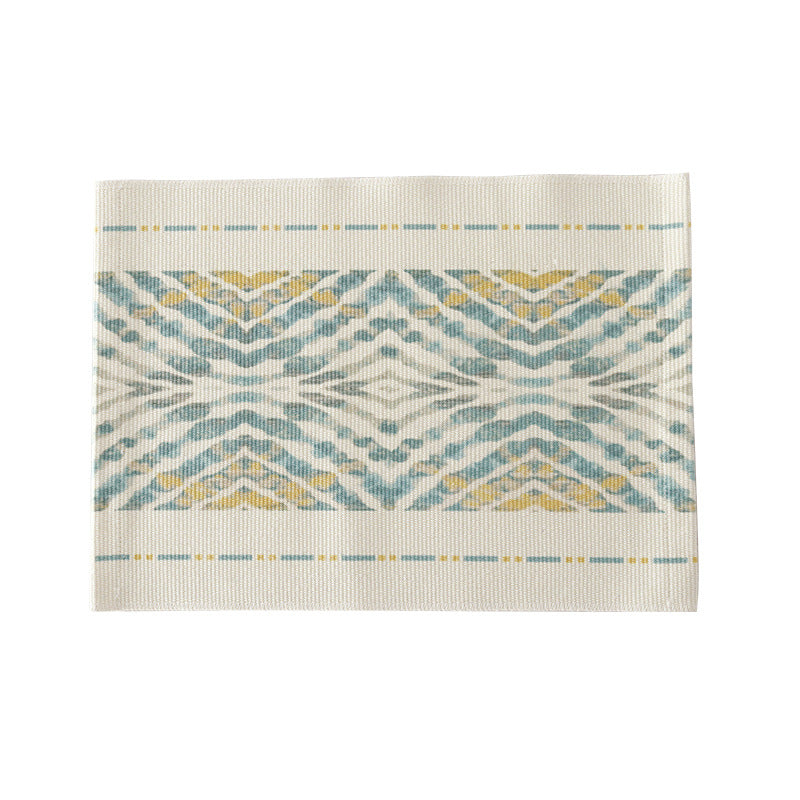 Woven rectangular table set made of cotton blend with central diamond band