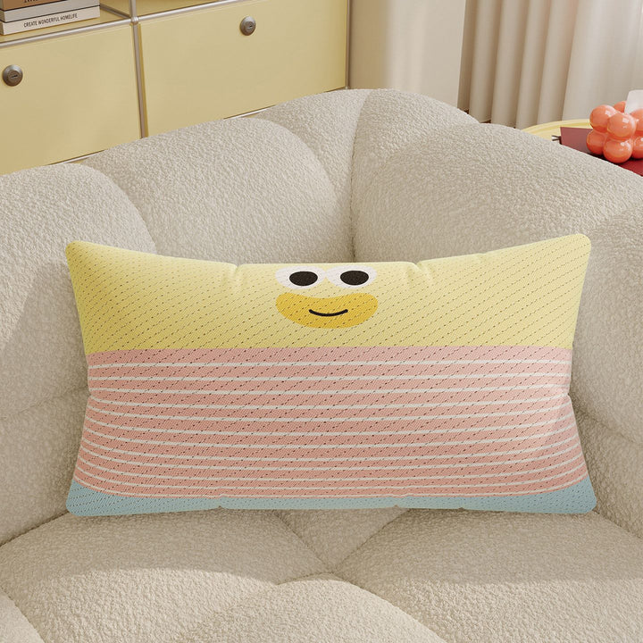 Striped Knit Lumbar Pillow Cover with Embroidered Cartoon Dog Accent