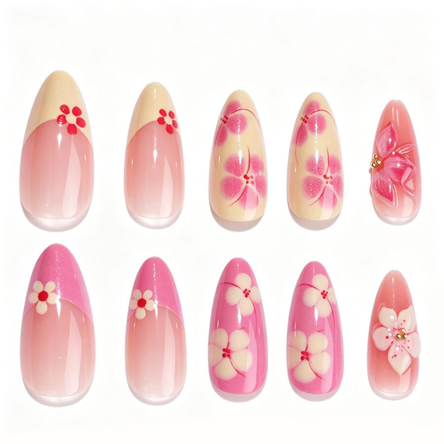 Artificial nail set with floral accents and glitter elements Kalsten