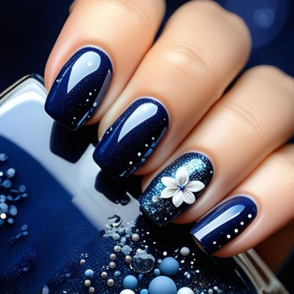 Elegant Artificial Nails with French Manicure and Glitter Effects Kalsten