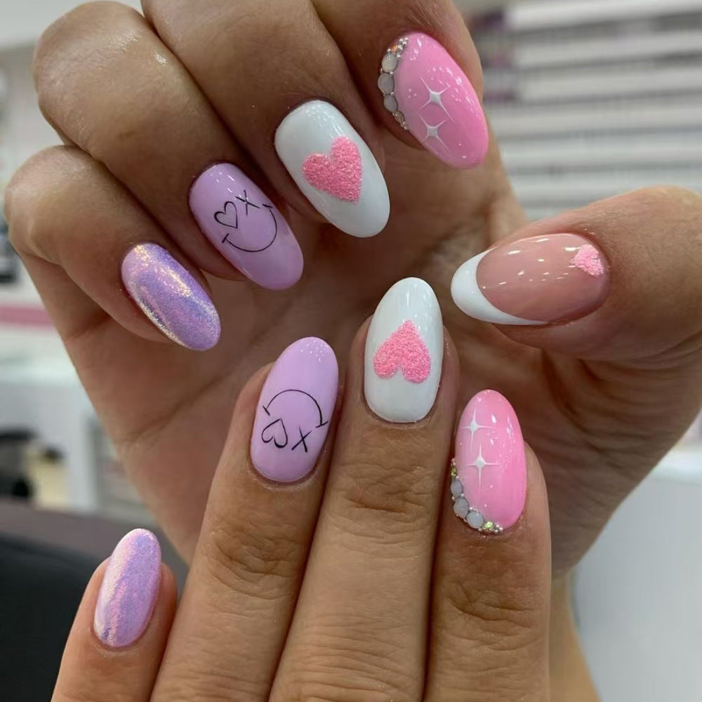 Artistic Heart-Embellished Press-On Nail Set Kalsten
