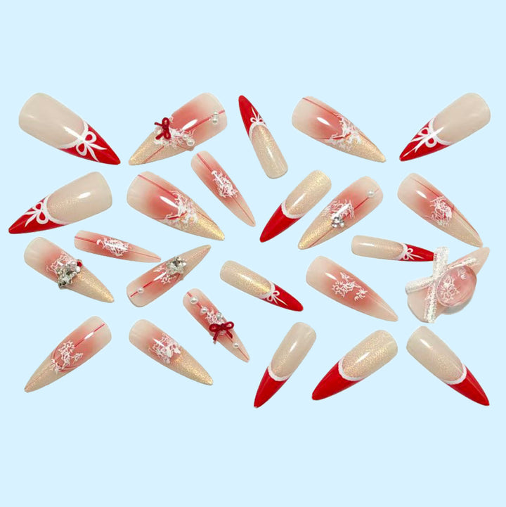 Artificial nails with romantic bow and lace design Kalsten