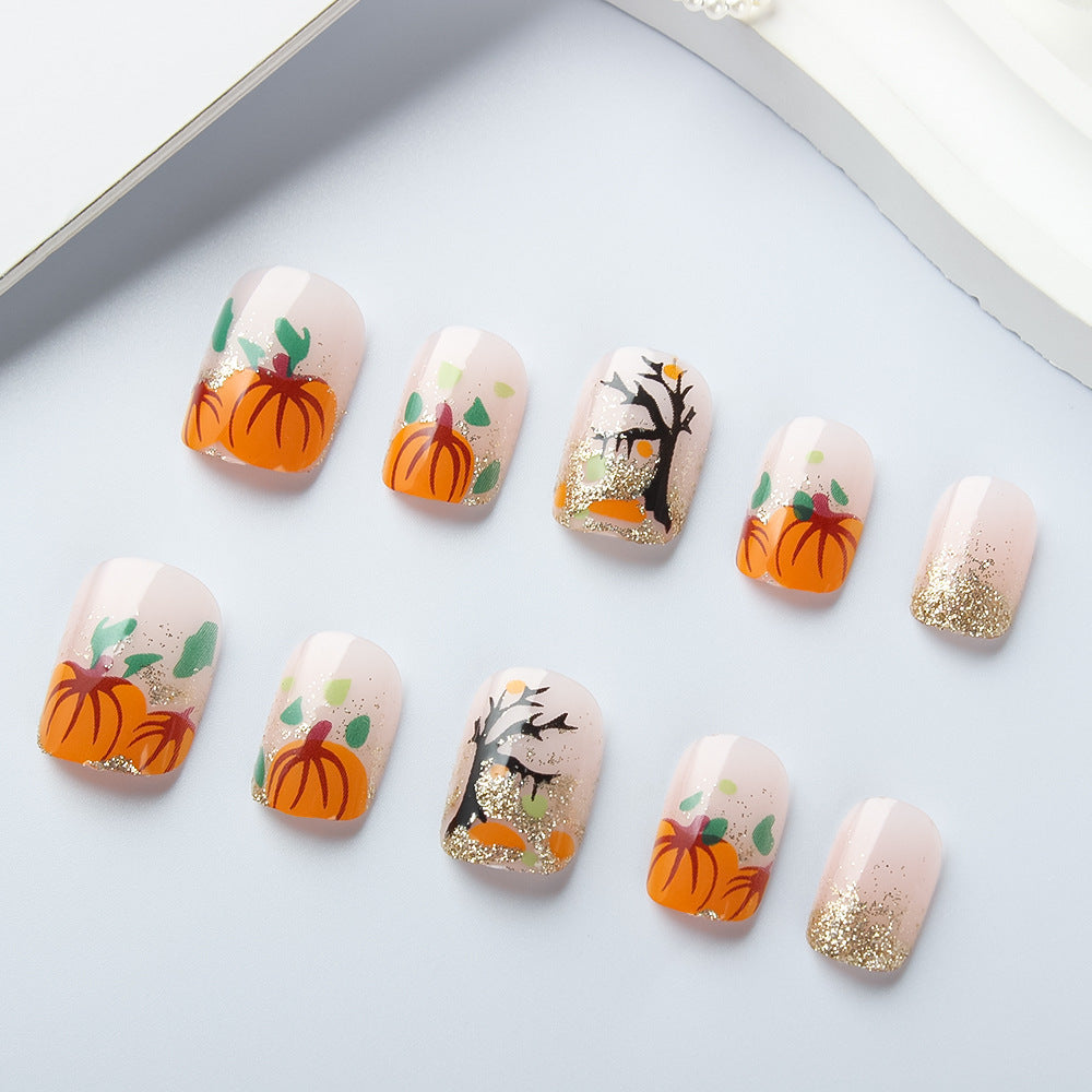 Autumn Pumpkin-Themed Press-On Nails Kalsten