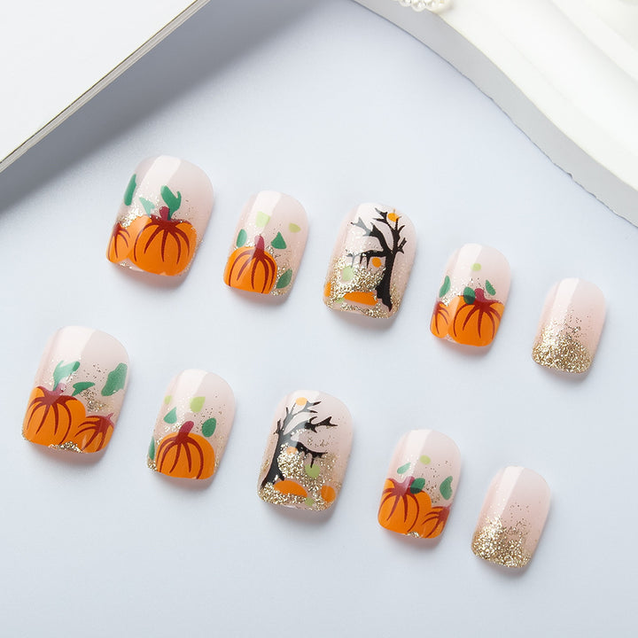 Autumn Pumpkin-Themed Press-On Nails Kalsten