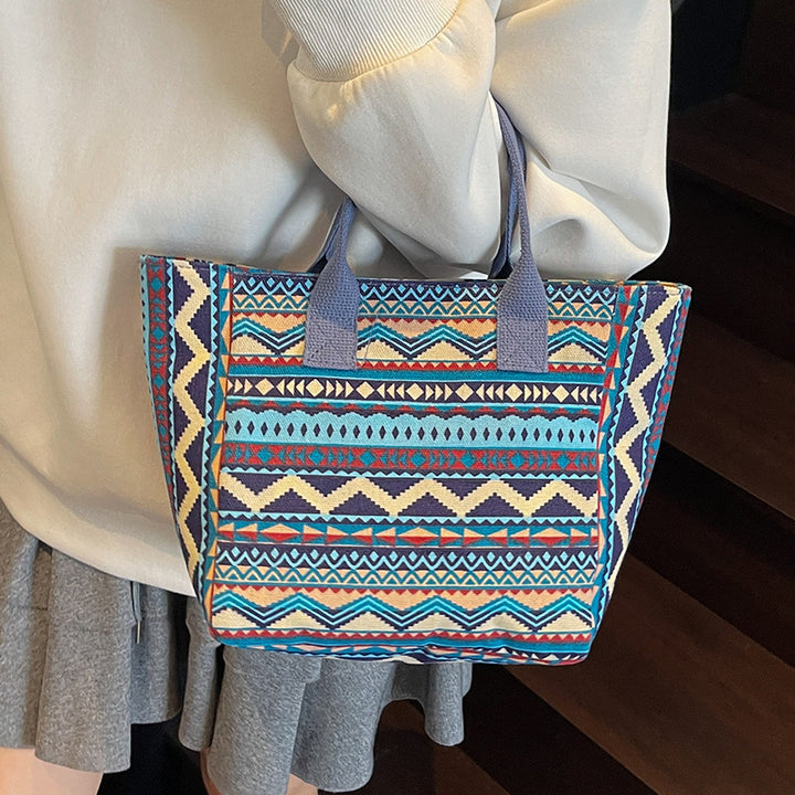 Geometric Print Canvas Tote Bag