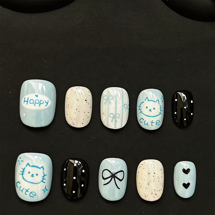 Artistic Cat-Themed Press-On Nail Art Set Kalsten