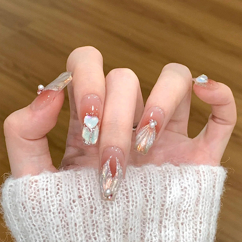 Elegant Floral Press-On Nails Set with Pearl Accents Kalsten
