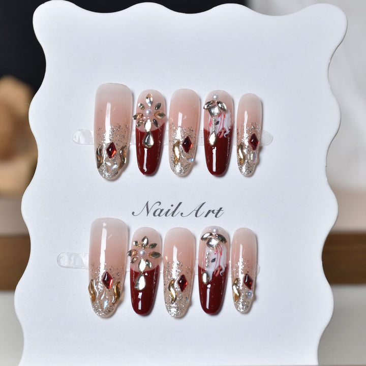 Artistic 3D Gemstone Embellished Nail Art Extensions Kalsten