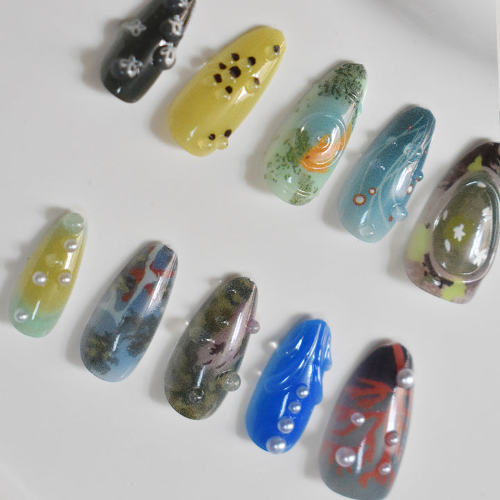 Artistic Ocean-Inspired Press-On Nails Kalsten