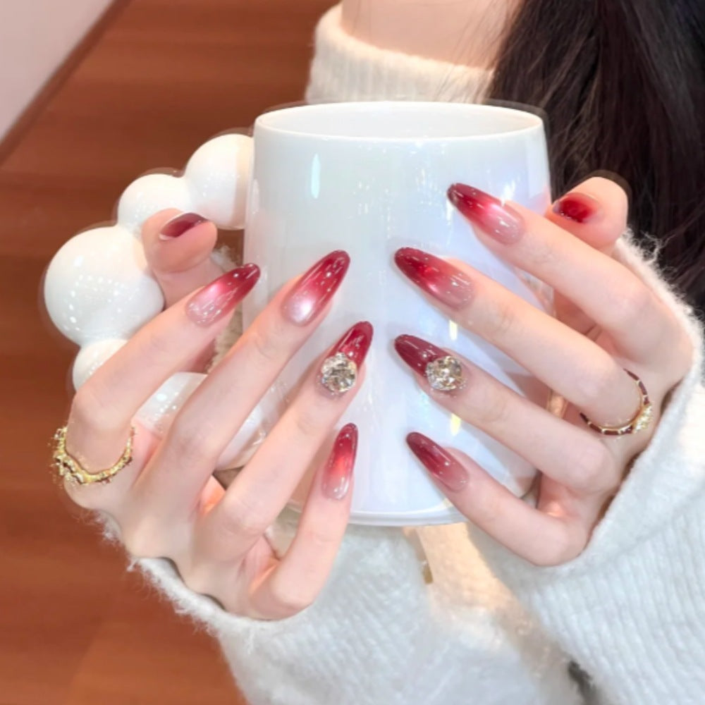 Glamorous Gradient Stiletto Press-On Nails with Rhinestone Accents Kalsten