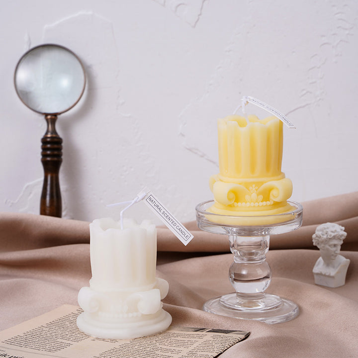 Hand-Poured Baroque Scroll Fluted Soy-Blend Decorative Pillar Candle