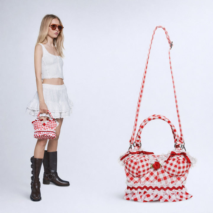 Playful Gingham Print Handbag