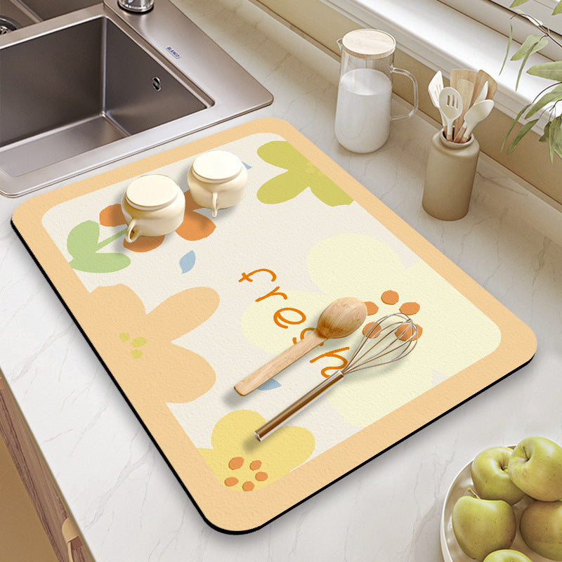 Floral-Themed Kitchen Counter Mat