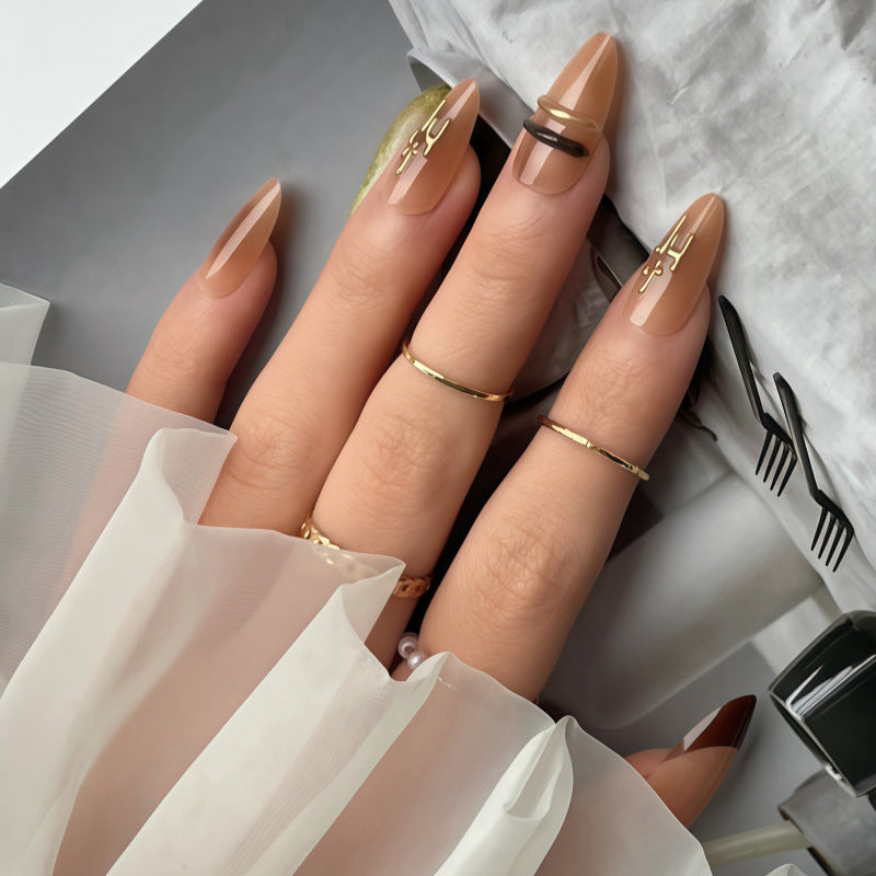 Elegant Ombre Press-On Nail Tips with Metallic Accents Kalsten