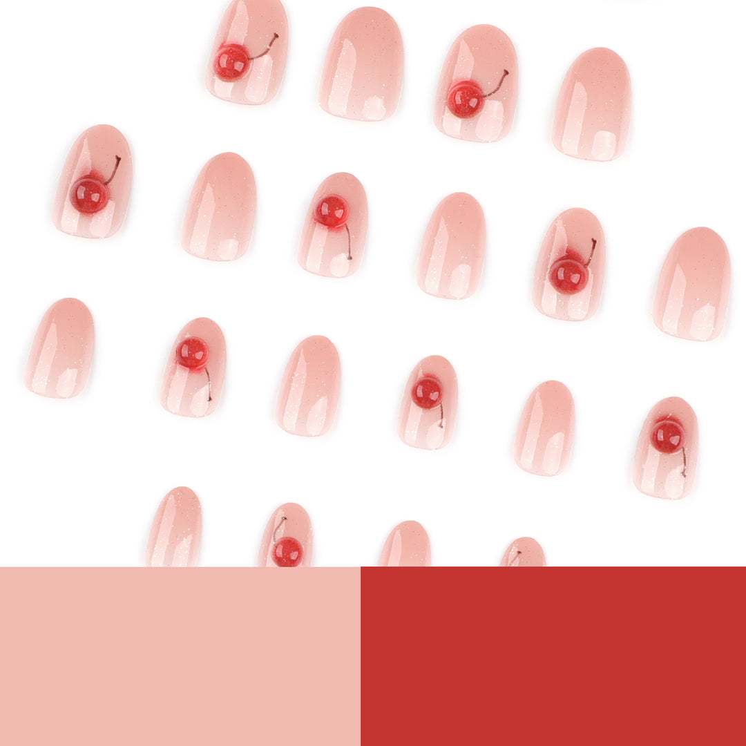Elegant artificial nails with glitter and cherry motif Kalsten