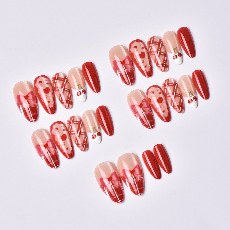 Artificial nail set with playful heart and cherry motifs Kalsten