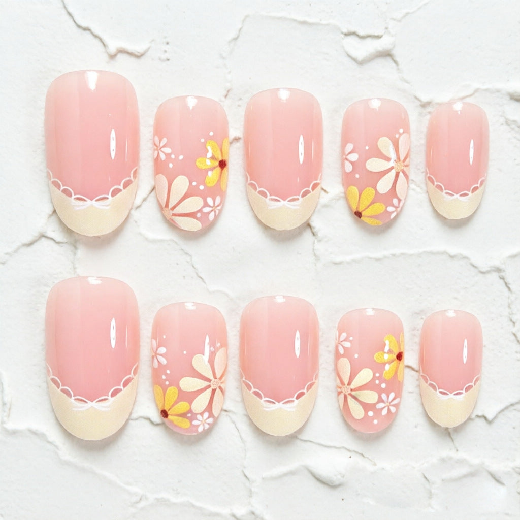 Elegant Floral French Tip Press-On Nails Kalsten