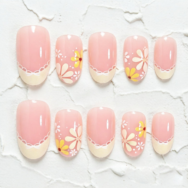 Elegant Floral French Tip Press-On Nails Kalsten