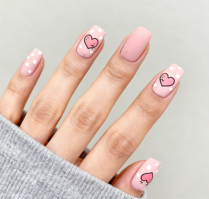 Heart-Embellished Gradient Nail Art Design Kalsten