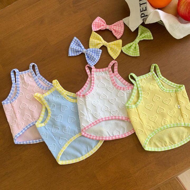 Heart Embossed Pet Tank Top with Gingham Trim