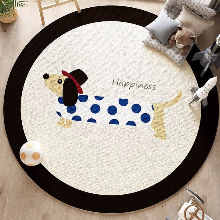 Artistic Dog Themed Round Area Rug