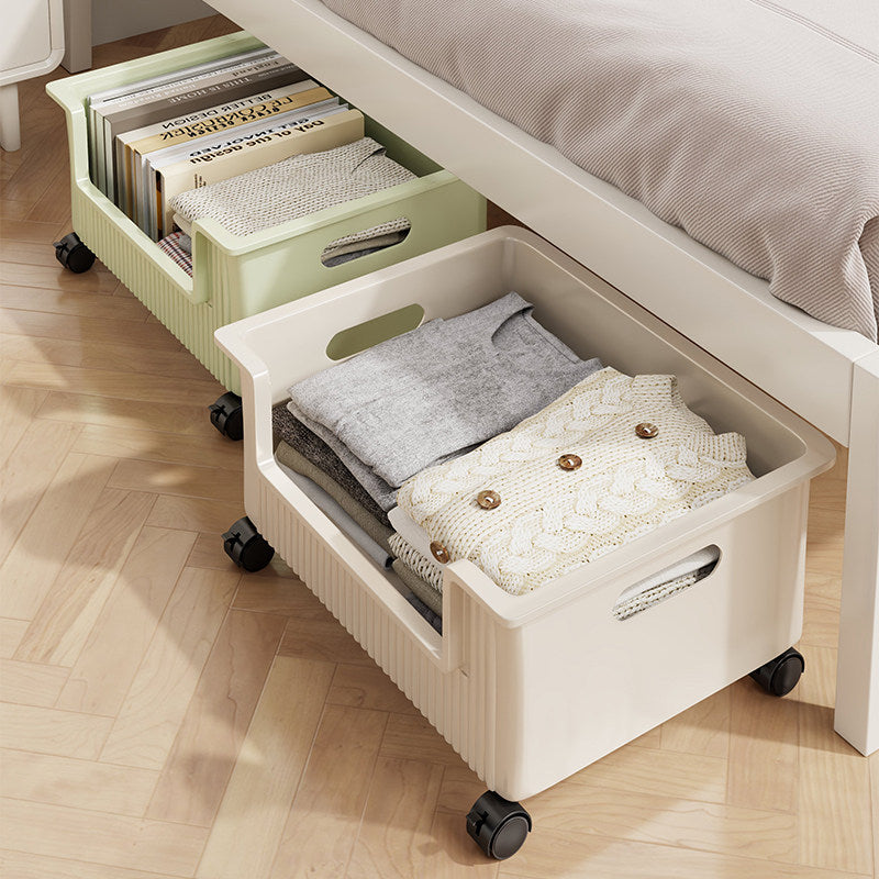 Low-Profile Wheeled Under-Desk Storage Bin with Cutout Handles
