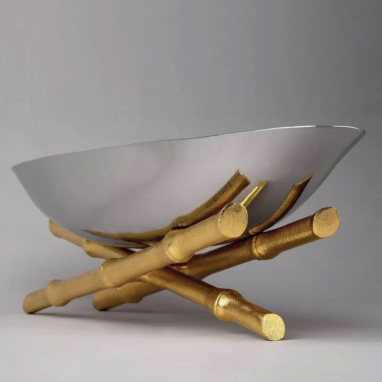 Decorative Serving Bowl with Bamboo Base