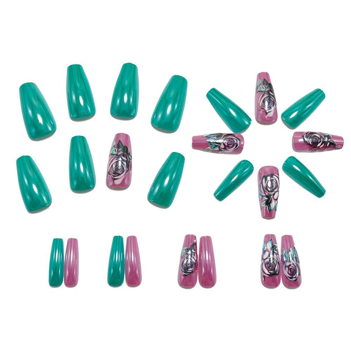 Artificial nails with rose design and high-gloss finish Kalsten