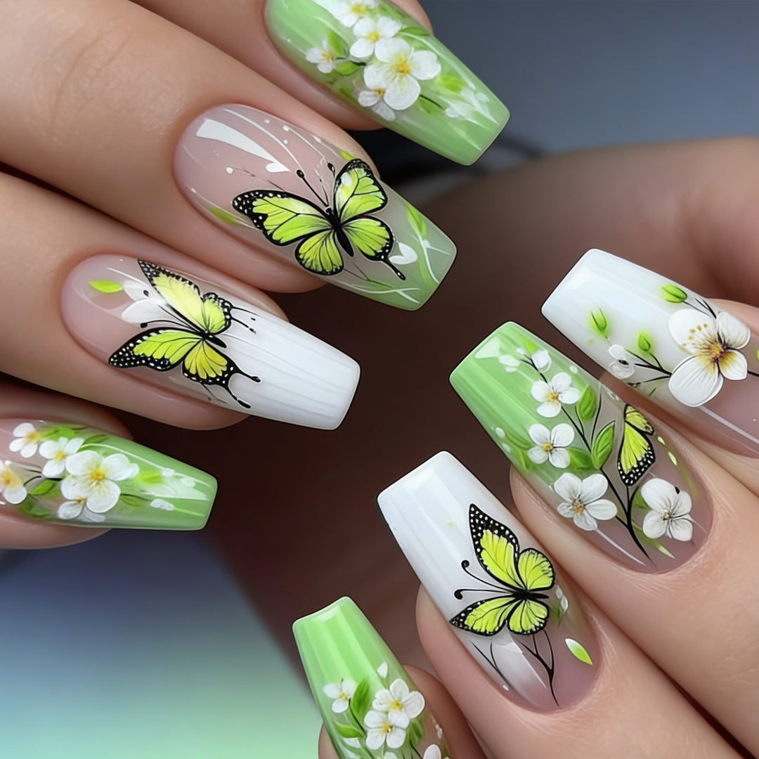Artistic Butterfly and Floral Press-On Nail Set Kalsten