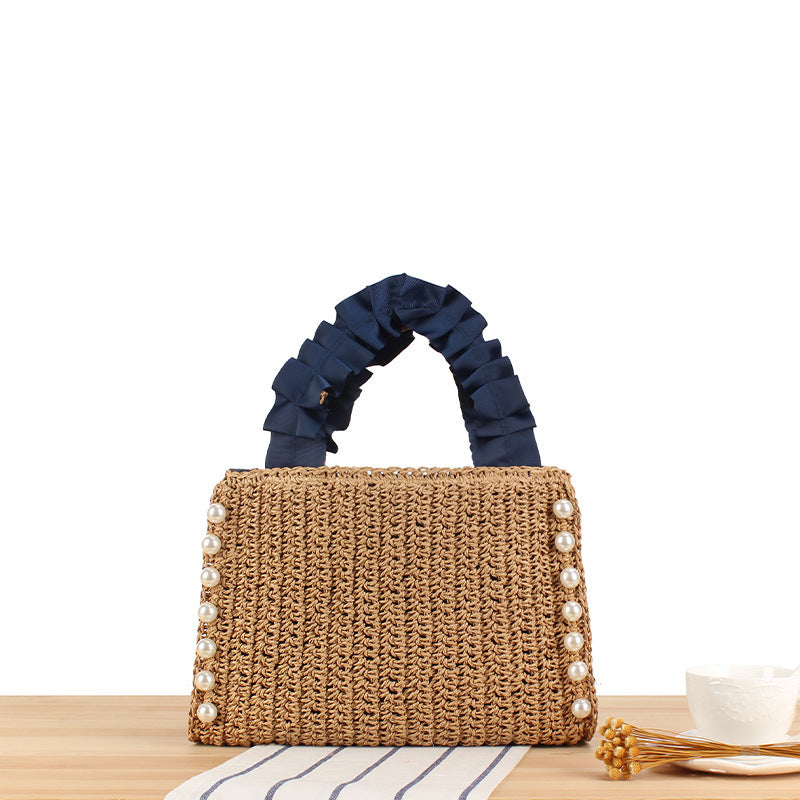 Elegant Handbag with Pearl Decoration and Ruffle Handle Kalsten