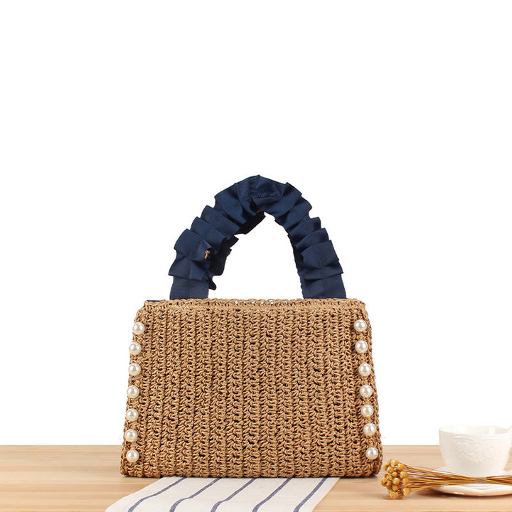 Elegant Handbag with Pearl Decoration and Ruffle Handle Kalsten