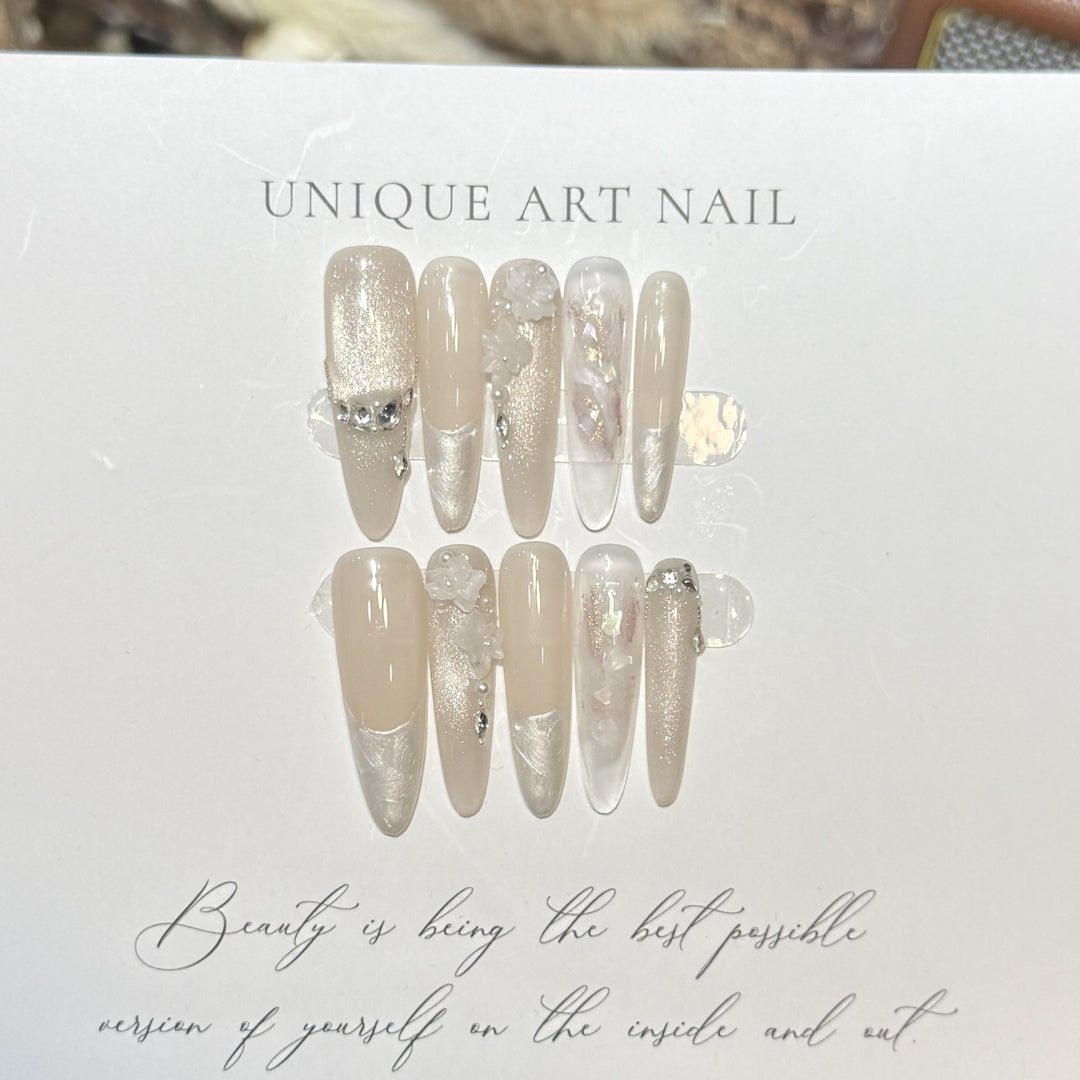 Artistic Long Press-On Nail Set with Elegant Floral Design Kalsten