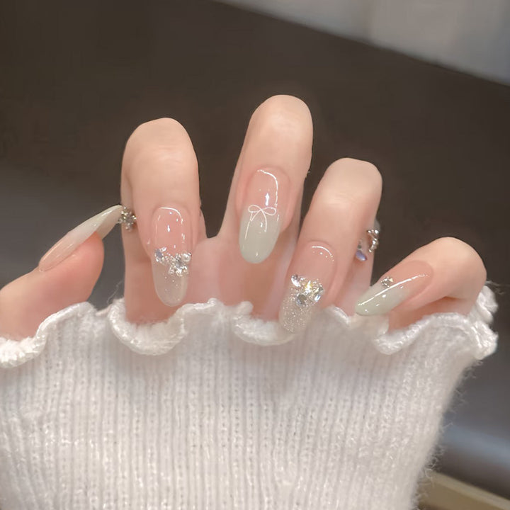 Elegant Gel Press-On Nails with Rhinestone and Glitter Accents Kalsten