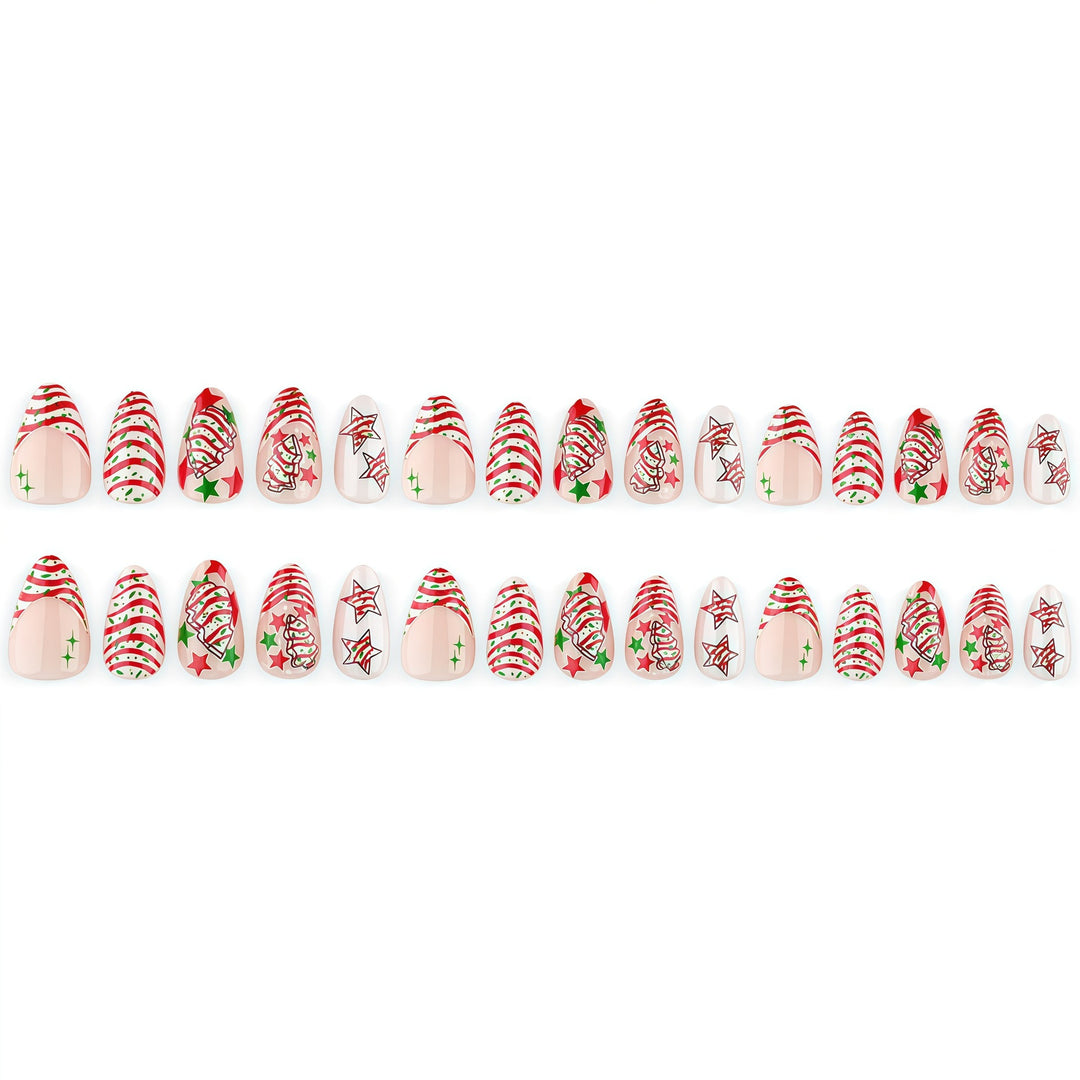 Artificial nails in festive Christmas design with colorful accents Kalsten