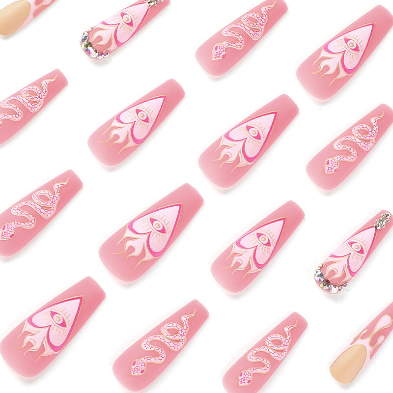 Artful Nail Extensions with Snake and Flower Decoration Kalsten