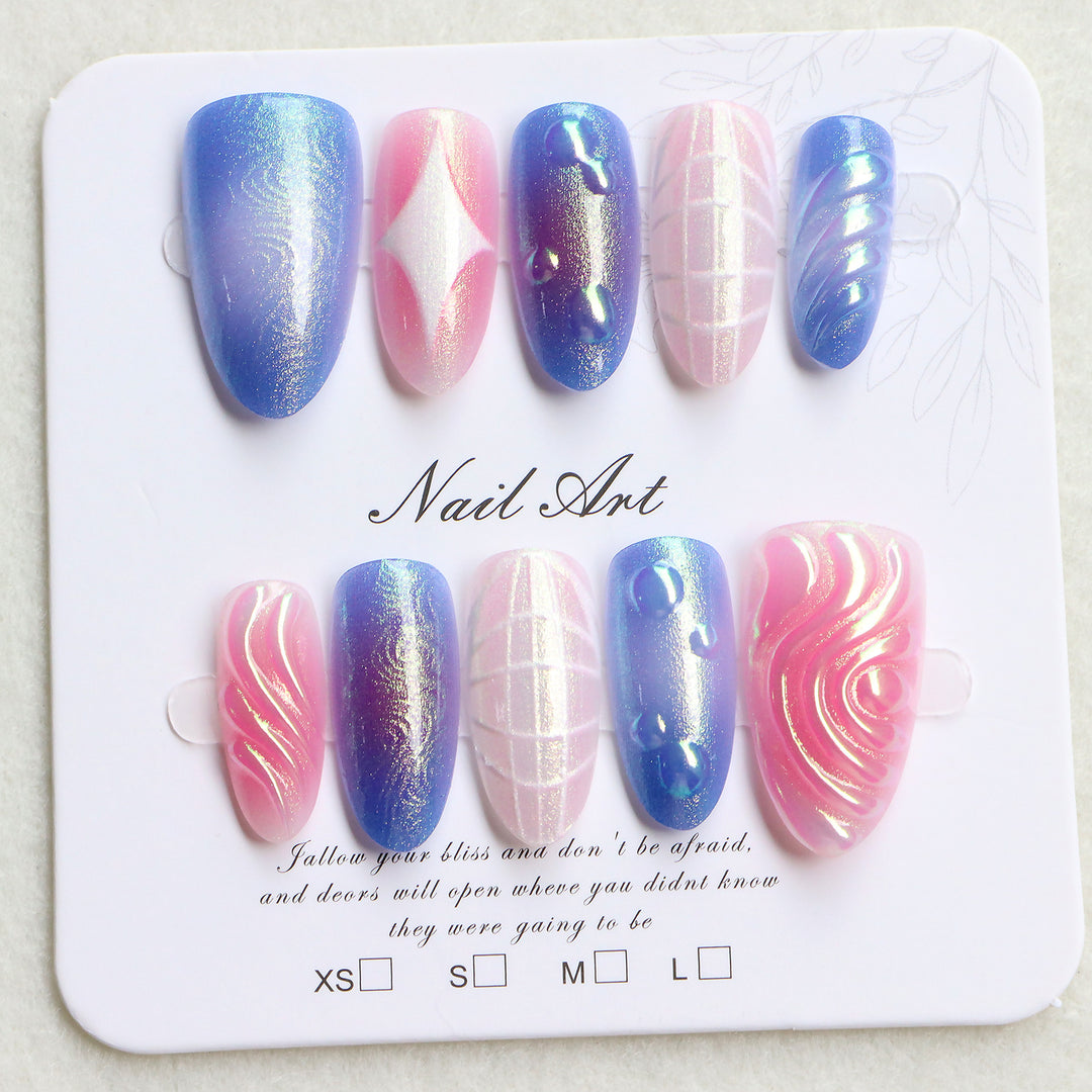 Decorative Press-On Nail Art Set with Iridescent and Abstract Designs Kalsten
