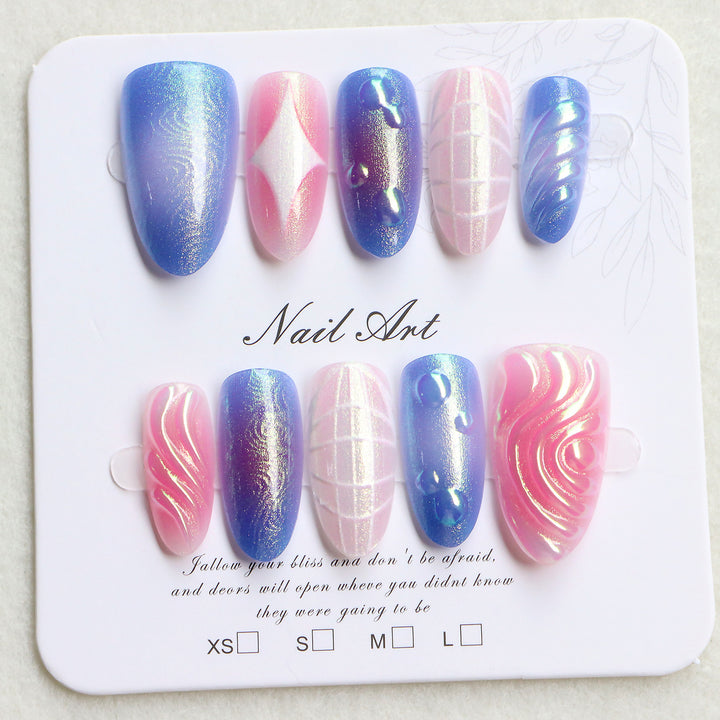 Decorative Press-On Nail Art Set with Iridescent and Abstract Designs Kalsten