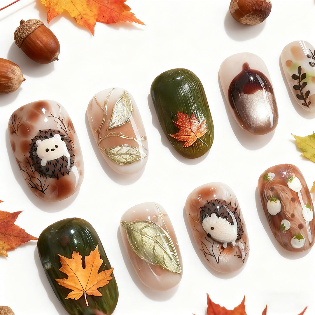 Seasonal Hedgehog-Inspired Press-On Nail Art Set
