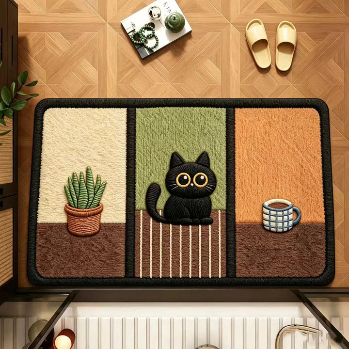 Playful Cartoon Cat-Themed Bath Mat