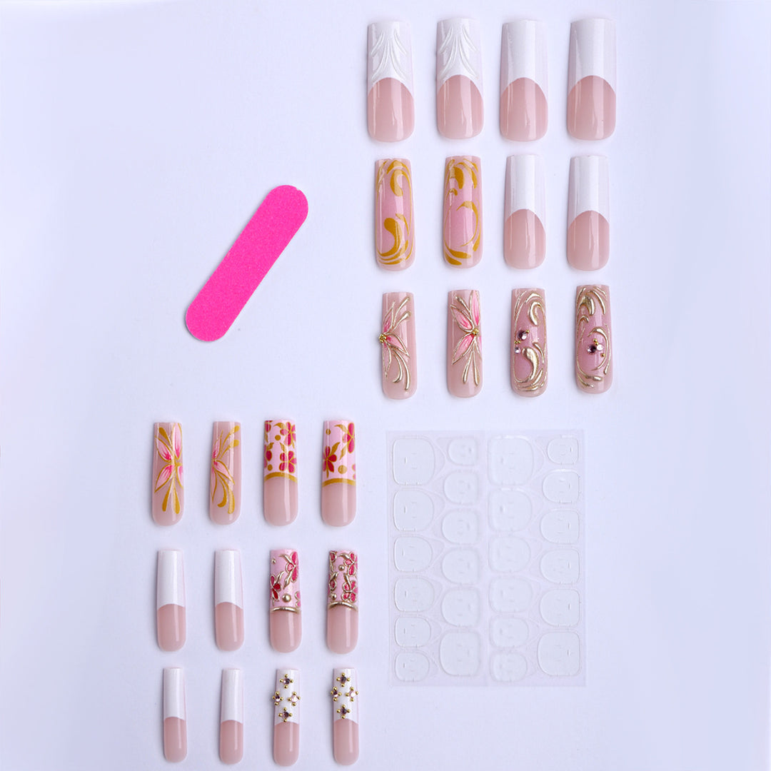 Premium Artificial Nails with Floral Decorations Kalsten