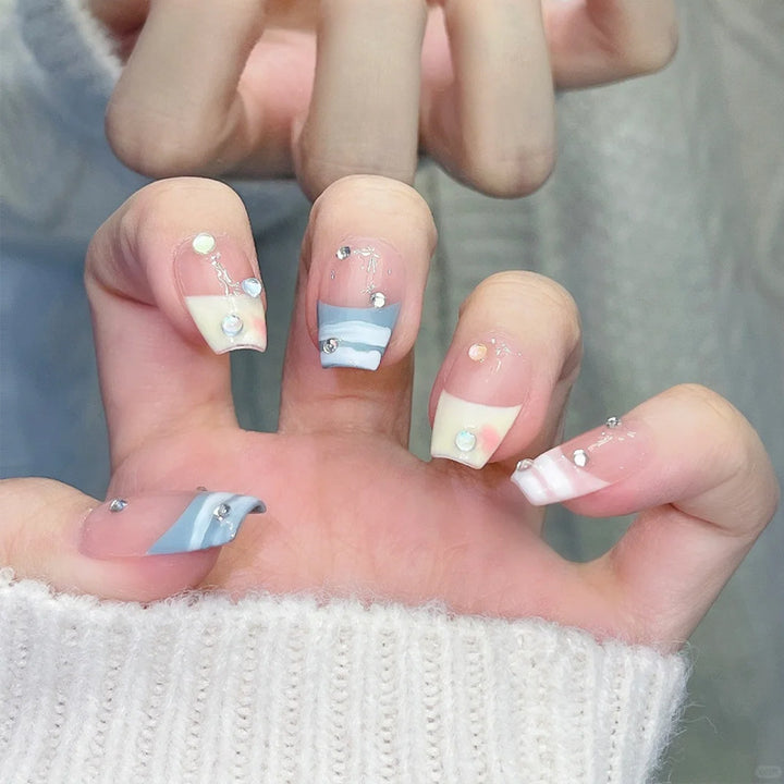 Artistic Press-On Nails with Rhinestone Accents Kalsten