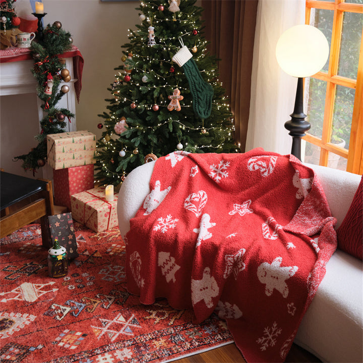 Cozy Christmas throw blanket with gingerbread and diamond pattern