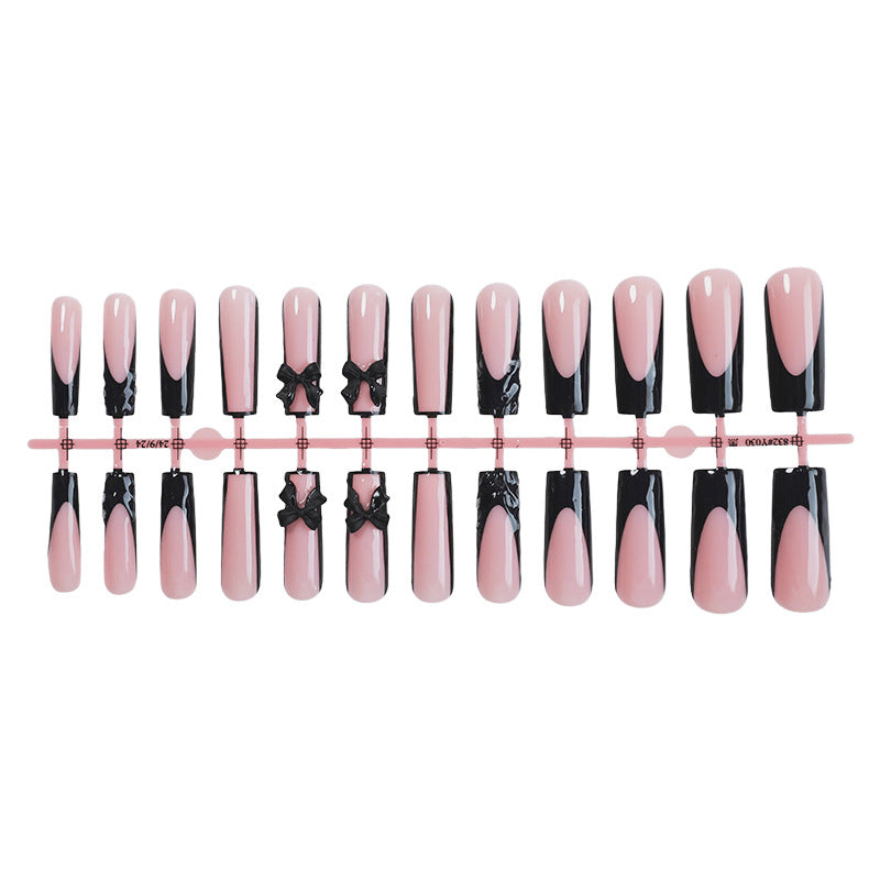 Decorative Press-On Nail Art Set with Elegant Bow Accents kalsten