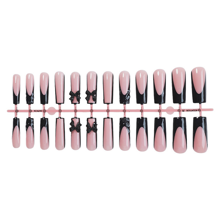 Decorative Press-On Nail Art Set with Elegant Bow Accents kalsten
