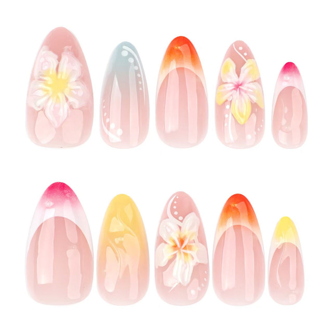 Artistic Press-On Nail Set with Floral and Ombré Designs Kalsten