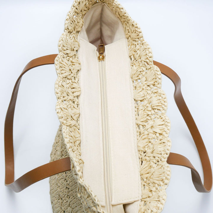 Beach bag with handcrafted crochet pattern and leather handles Kalsten