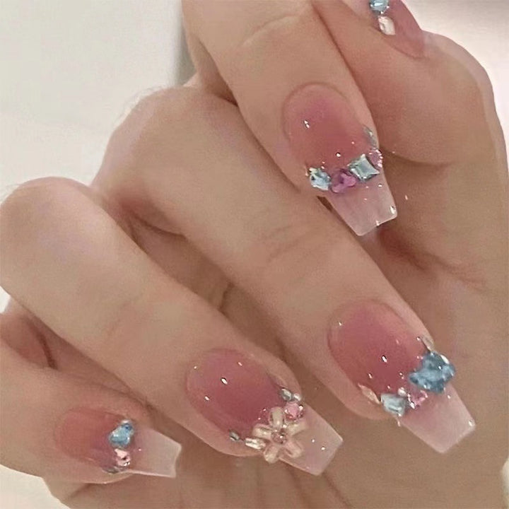 Glitzy Press-On Floral Nail Set