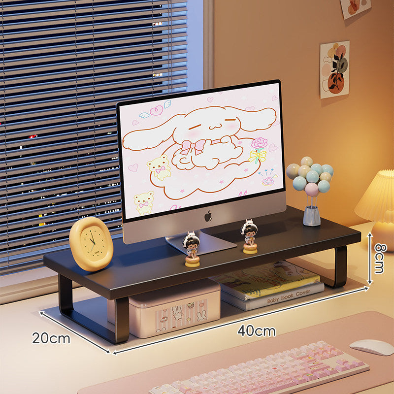 Elevated Monitor Riser Stand with Wood-Effect Top Metal Frame and Under-Shelf Storage